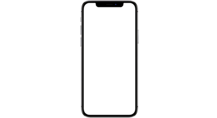 Modern smartphone with blank white screen isolated on transparent background