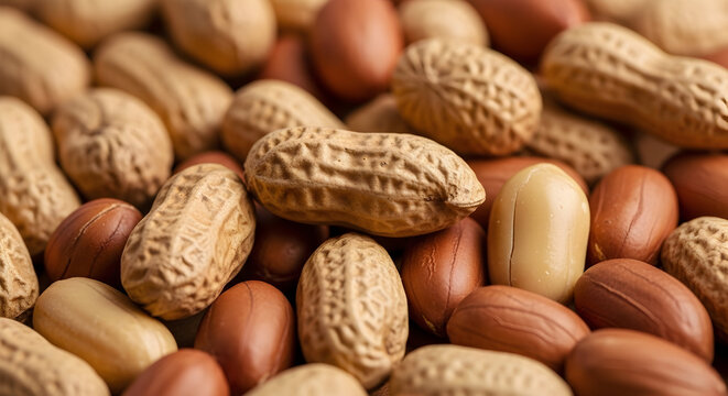 Close up of peanuts in shell and peeled, a popular snack and ingredient for cooking