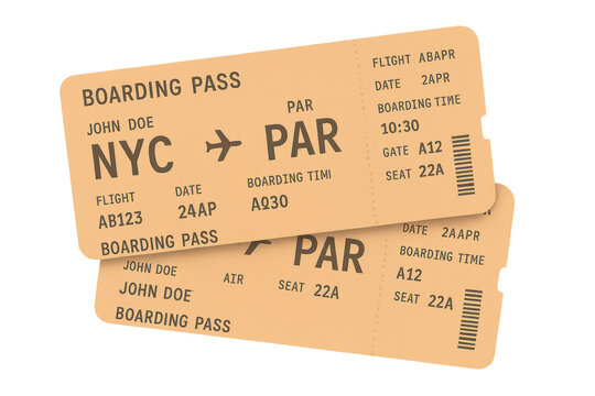 Two airplane boarding passes for a trip, transparent background