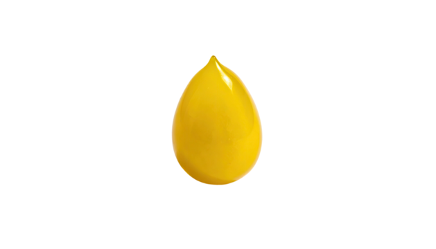 Isolated, brightly-colored, drop-shaped object, glistening against a stark black background