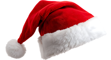 Festive red and white santa claus hat isolated on transparent background