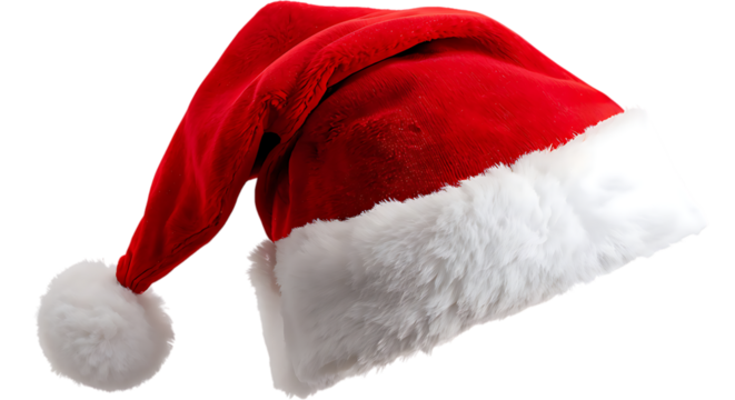 Festive red and white santa claus hat isolated on transparent background - Powered by Adobe
