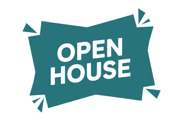Open house announcement graphic with teal starburst shape
