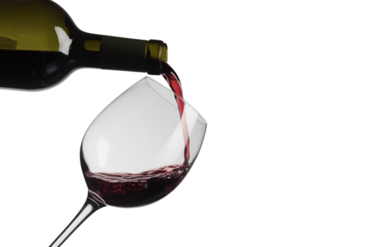 Pouring rich red wine into a stemmed glass creates an atmosphere of luxury and refined taste