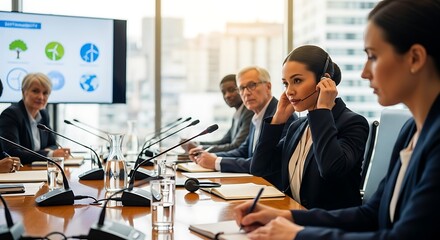 Business Meeting with Female and Male Professionals in Modern Conference Room