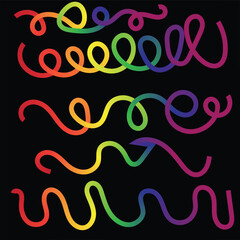 Colorful Curved Lines Abstract Background – Vibrant Rainbow Swirl and Wavy Ribbon Design on Black for Modern Graphic Art, Poster, or Digital Decoration.
