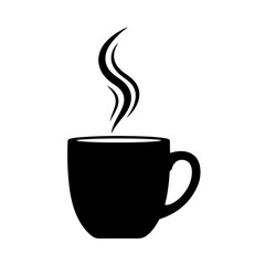 Simple black coffee cup with steam for elegant branding and morning routine designs or café menus