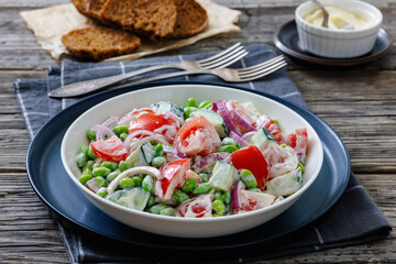 creamy tomato cucumber edamame bean onion salad