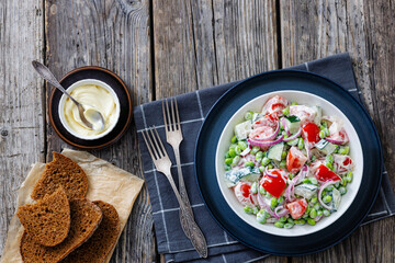creamy tomato cucumber edamame bean onion salad