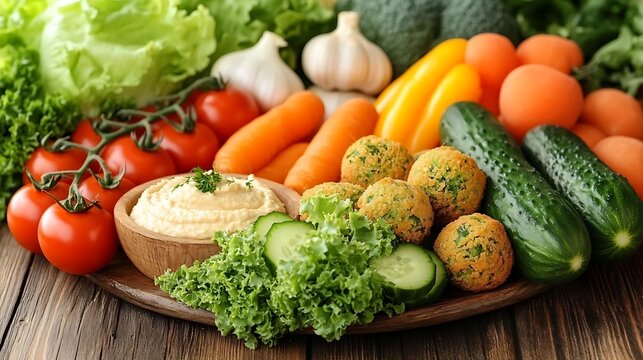 Veggie platter on wood.
