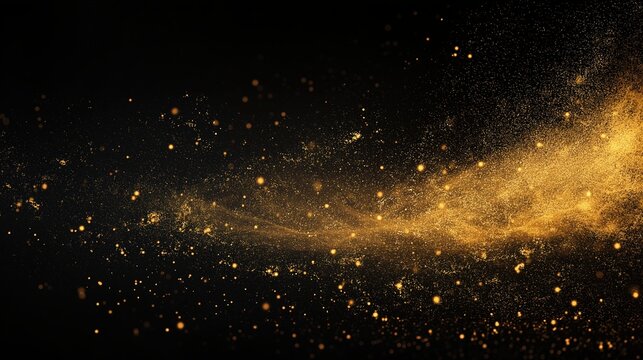 golden dust of different size against deep black background, overlay