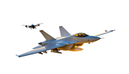 Two advanced fighter jets in flight against a black backdrop, one in focus