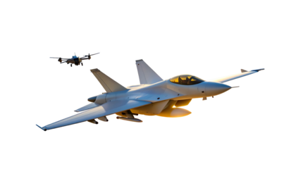 Two advanced fighter jets in flight against a black backdrop, one in focus