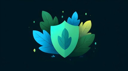 Stylized protective emblem featuring vibrant foliage against a dark backdrop