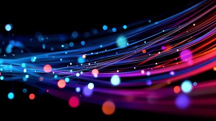 Abstract digital data flow with glowing lights and bokeh effects representing technology and information, 4k video - Powered by Adobe