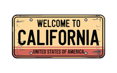 Vintage welcome to california license plate illustration