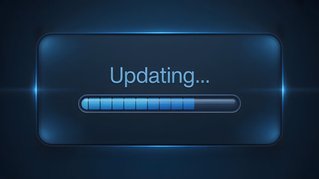 Modern software update in progress with blue loading bar for technology interface design, data processing, and system improvements, a sleek user experience - Powered by Adobe