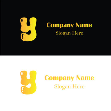 Naklejki Yellow bubbly letter y logo design with company name and slogan on black and
