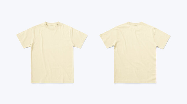 T-Shirt for Mockup Isolated on Background. Regular Fit Off White T-Shirt. Flatlay T-Shirt from Front and Back Side.