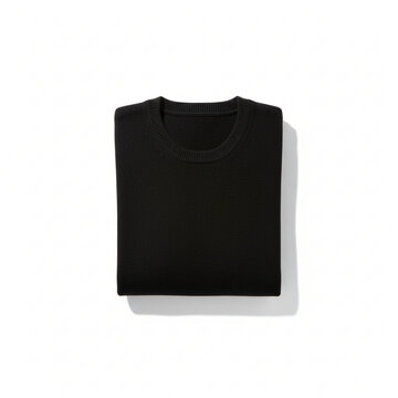 Timeless black knit sweater, neatly folded, perfect for showcasing apparel designs, fashion concepts, or clothing brand essentials for your next campaign