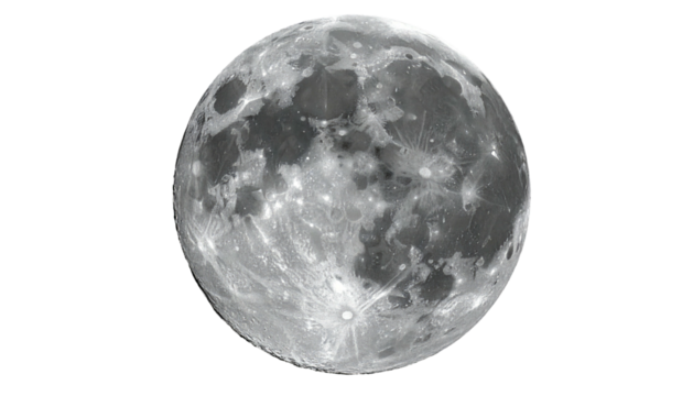 Illuminated celestial body, a cratered sphere against a void. Displays detailed surface texture