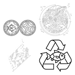 Collection of four unique fish designs, including recycle symbol and star