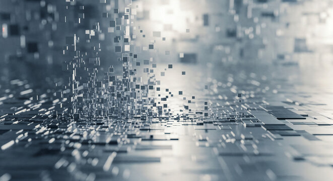 Futuristic Digital Decay with Floating Pixel Fragments