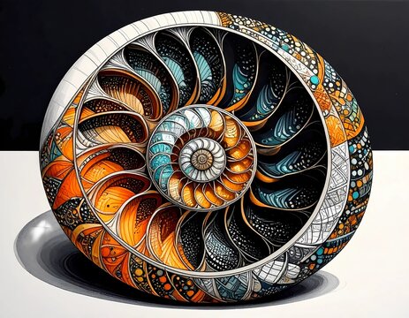 Muschel - Ammonit - filigrane Muster und Ornamente - Zentangle 