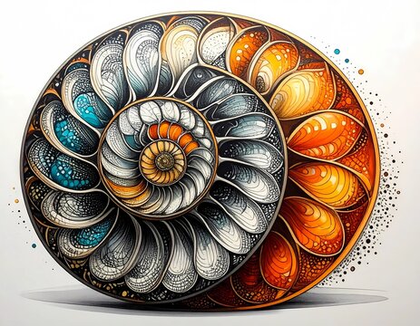 Muschel - Ammonit - filigrane Muster und Ornamente - Zentangle 