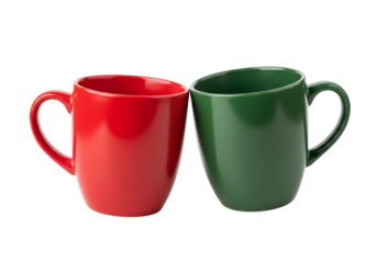 Cozy Holiday Duo: Red and Green Ceramic Mugs for Warm Drinks and Festive Moments on White