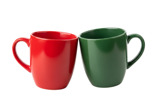 Cozy Holiday Duo: Red and Green Ceramic Mugs for Warm Drinks and Festive Moments on White
