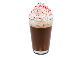 Festive Peppermint Hot Chocolate with Whipped Cream and Red Sprinkles Isolated on White Background