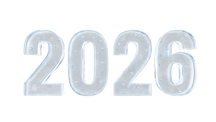 The year 2026 in ice a frozen number design element isolated on a white background