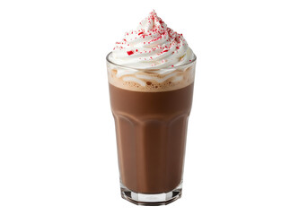 Sweet Peppermint Hot Chocolate with Whipped Cream and Festive Red Sprinkles Isolated on White