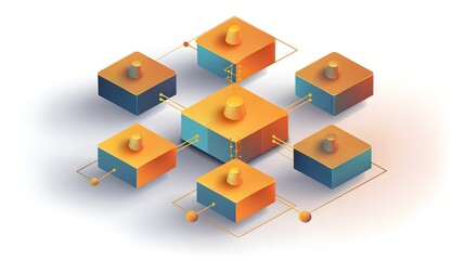 Obraz premium Isometric digital blocks connect in a network structure representing decentralized data flow