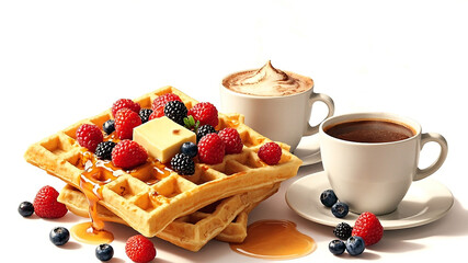 Waffle Stack with Berries and Hot Drinks
