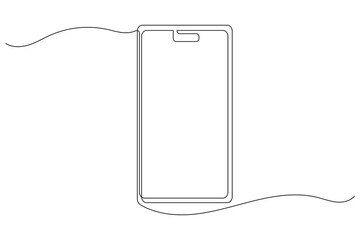Minimalist vector illustration of a smartphone with wifi and signal waves drawn in one continuous line. Perfect for technology, communication, and digital network concepts