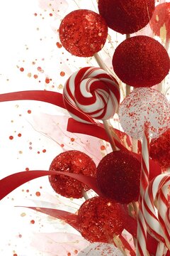 Candy Delights: An enticing assortment of candies and cake pops, a sweet temptation, a close-up shot that evokes the holiday spirit.