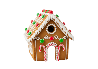 Charming Christmas Gingerbread House with Colorful Candy Decorations, Isolated on White for Holiday Festivities