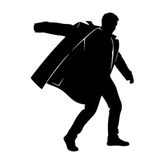 Dynamic silhouette of a man in motion, exuding confidence and elegance, perfect for branding