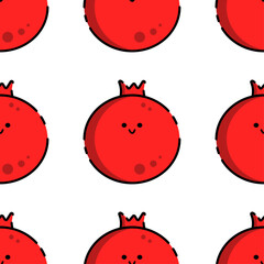 Seamless pattern of cute pomegranate with smiling faces on a white background