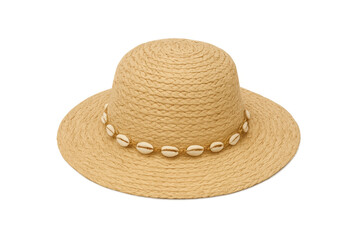 Straw sun hat with cowrie shells trimming