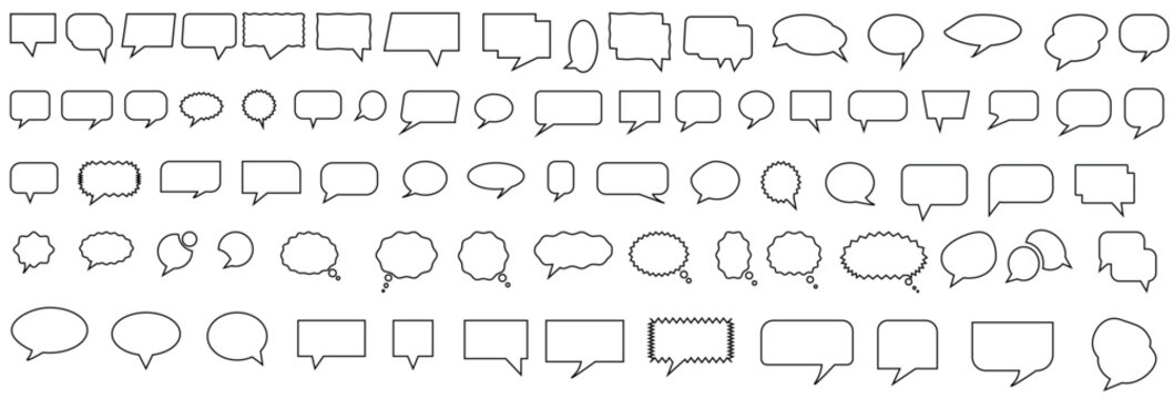 Big set speech bubbles, speech balloon communication concept,Talk bubble. Cloud speech bubble Speak bubble text, vector set of flat message bubbles show chat bubble or dialog boxes on white background