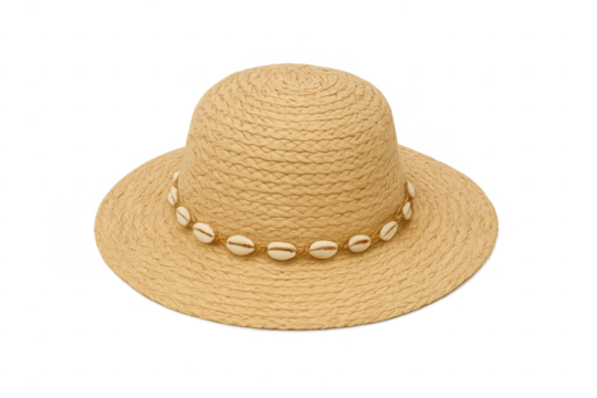 Straw sun hat with cowrie shells trimming