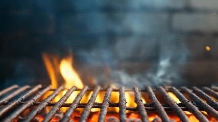 Hot barbecue grill with glowing coals and smoke ready for outdoor cooking - Powered by Adobe