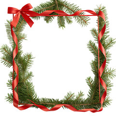  decoration card frame with red ribbon band and fir tree branches isolated a transparent for festival