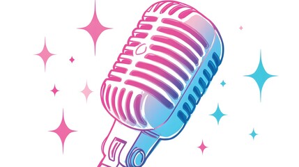 Retro style microphone illustration accented with sparkling geometric shapes