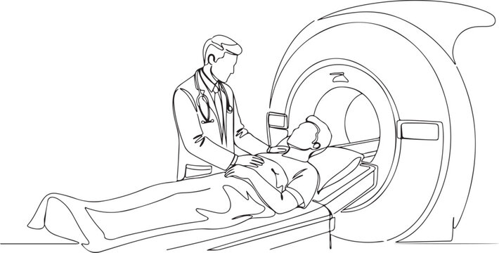 Doctor and Patient in MRI Scanner Line Art medical