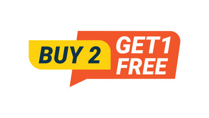 Buy two get one free. Buy 2 get 1 Free tags sale. Design blue and yellow style, Special offer design for business advertising, Banner design template for advertising. vector illustration.