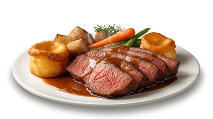 Roasted Beef Slices with Yorkshire Pudding and Vegetables Food